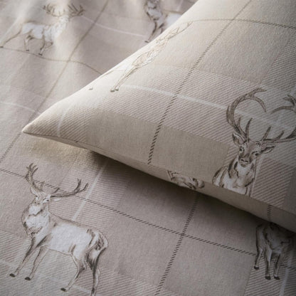 Brushed Cotton Checked Stag Duvet Set Natural