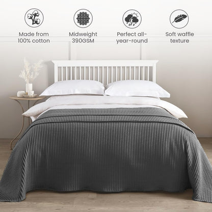 100% Cotton Hotel Waffle Weave Throw Charcoal Grey