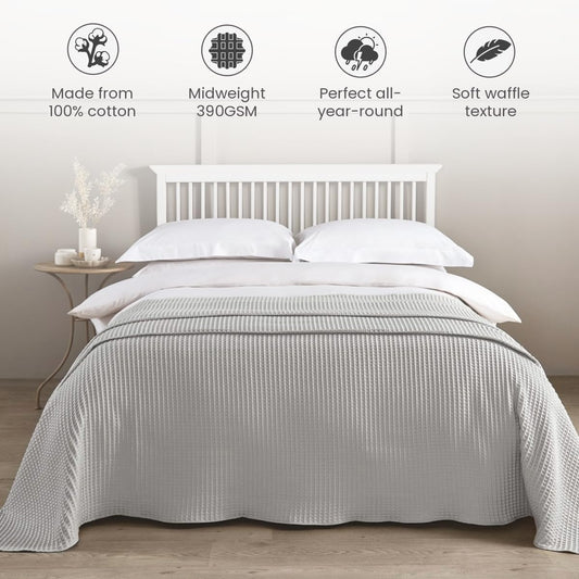 100% Cotton Hotel Waffle Weave Throw Dove Grey