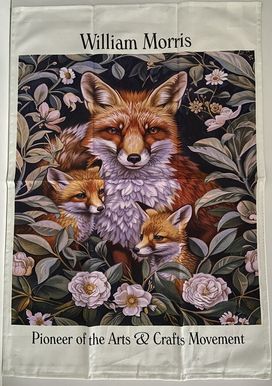 William Morris Artwork Fox Family Design Kitchen Tea Towel