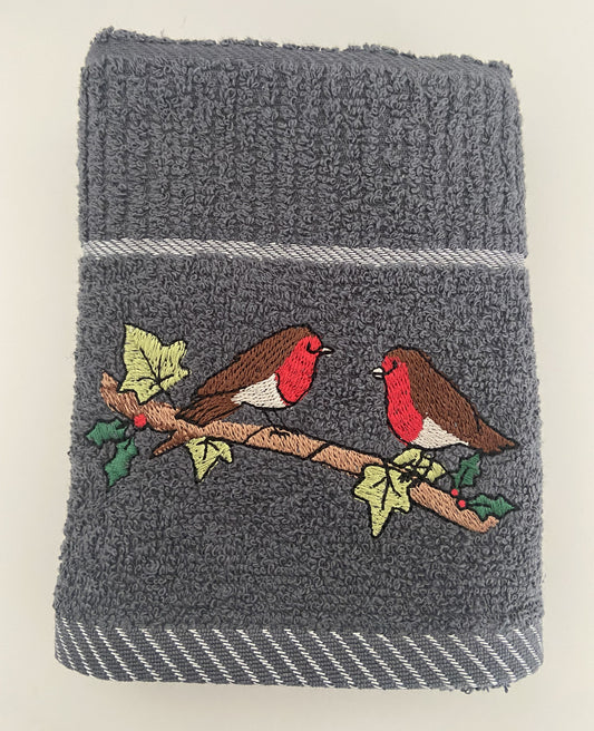 Christmas 2 x Robins Kitchen Towel in Grey