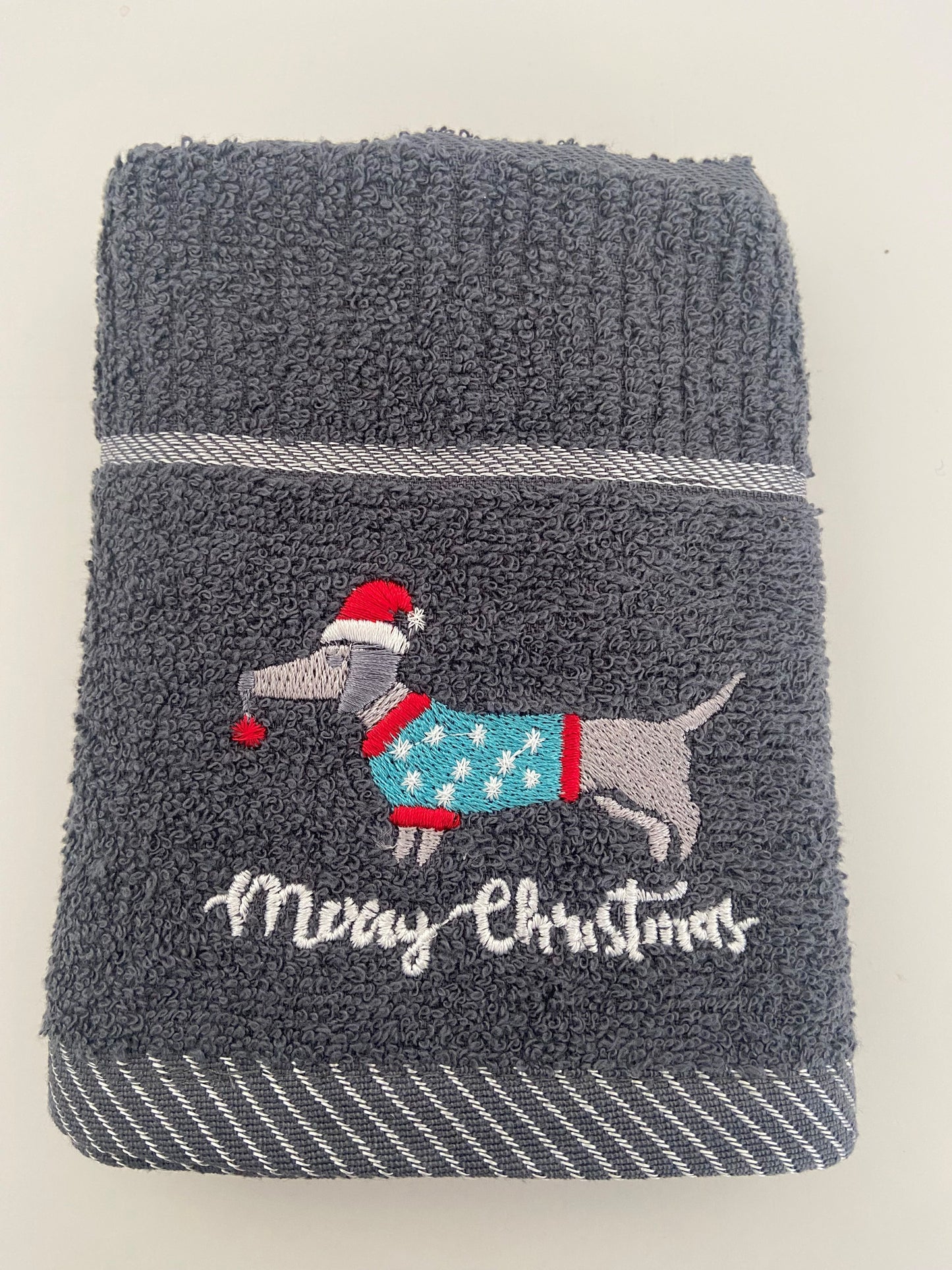 Christmas Dachshunds Kitchen Towel in Grey