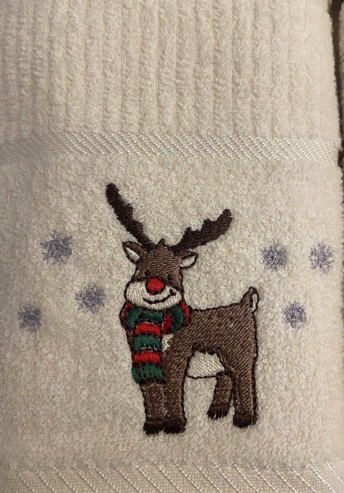 Christmas Reindeer Kitchen Towel in Cream