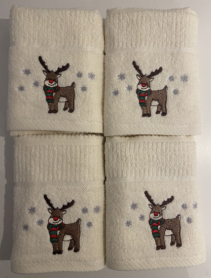 Christmas Reindeer Kitchen Towel in Cream