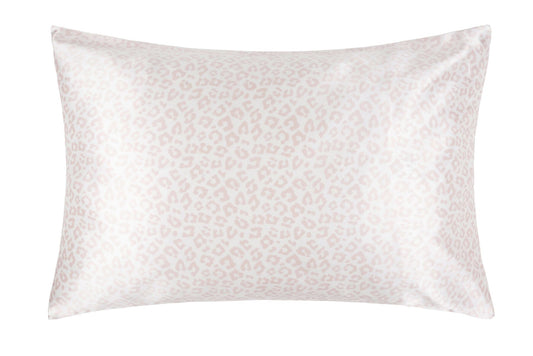 100% Mulberry Silk Pillow Case in White Pink Leopard Print Design