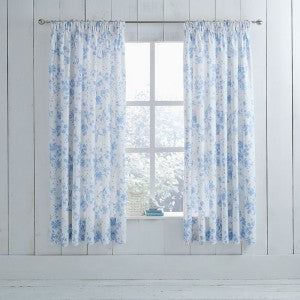 Blue & White Amelie Floral Etoile Reversible Duvet Cover Set Curtains