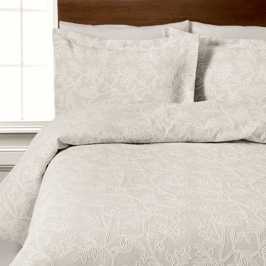100% Cotton Jacquard Arley Floral  Duvet Cover in Ivory