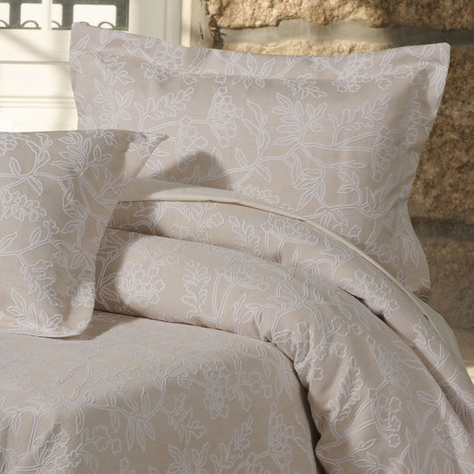 100% Cotton Jacquard Arley Floral  Duvet Cover in Linen Beige
