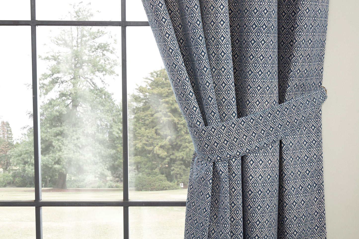 Aztec Geometric Design Pair Curtains Navy Blue