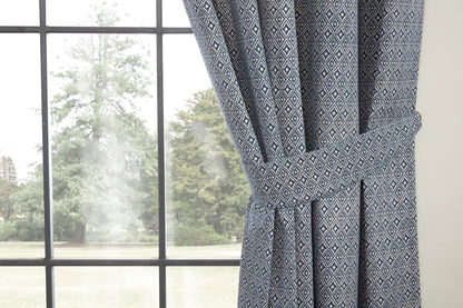 Aztec Geometric Design Pair Curtains Navy Blue