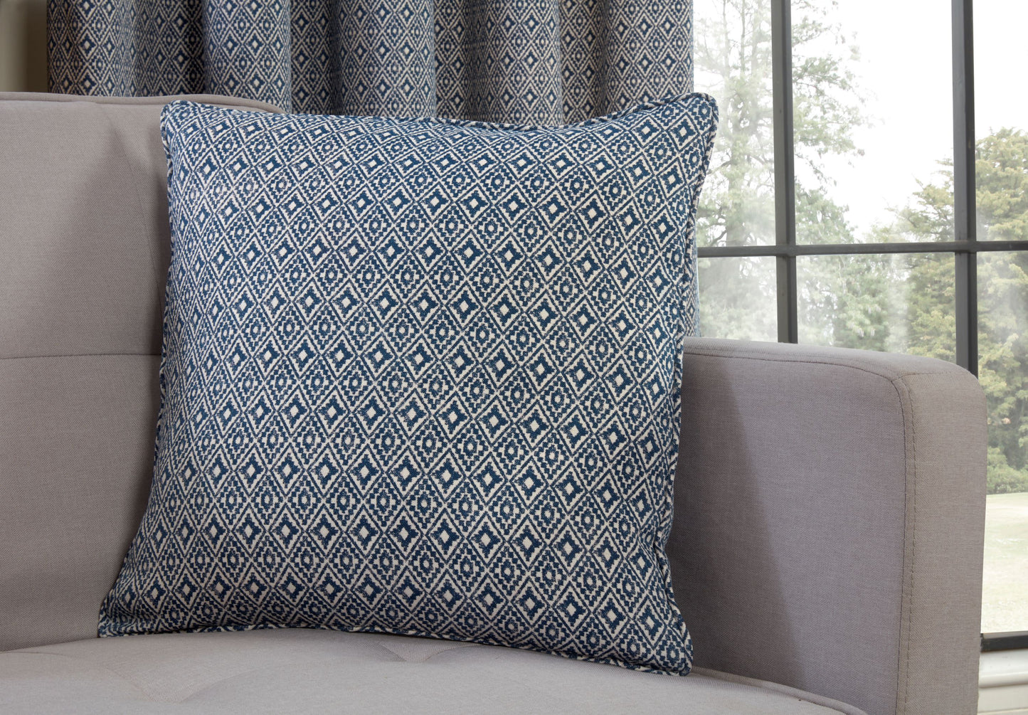 Aztec Geometric Design Pair Curtains Navy Blue