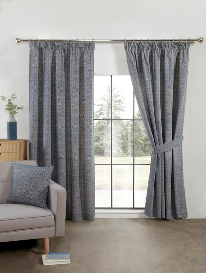 Aztec Geometric Design Pair Curtains Navy Blue