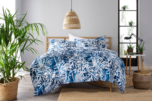 Bamboo Print Duvet Cover Set in Blue