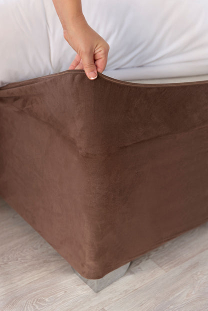 Faux Suede Divan Bed Base Wrap in Chocolate Brown