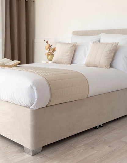 Faux Suede Divan Bed Base Wrap in Linen Beige