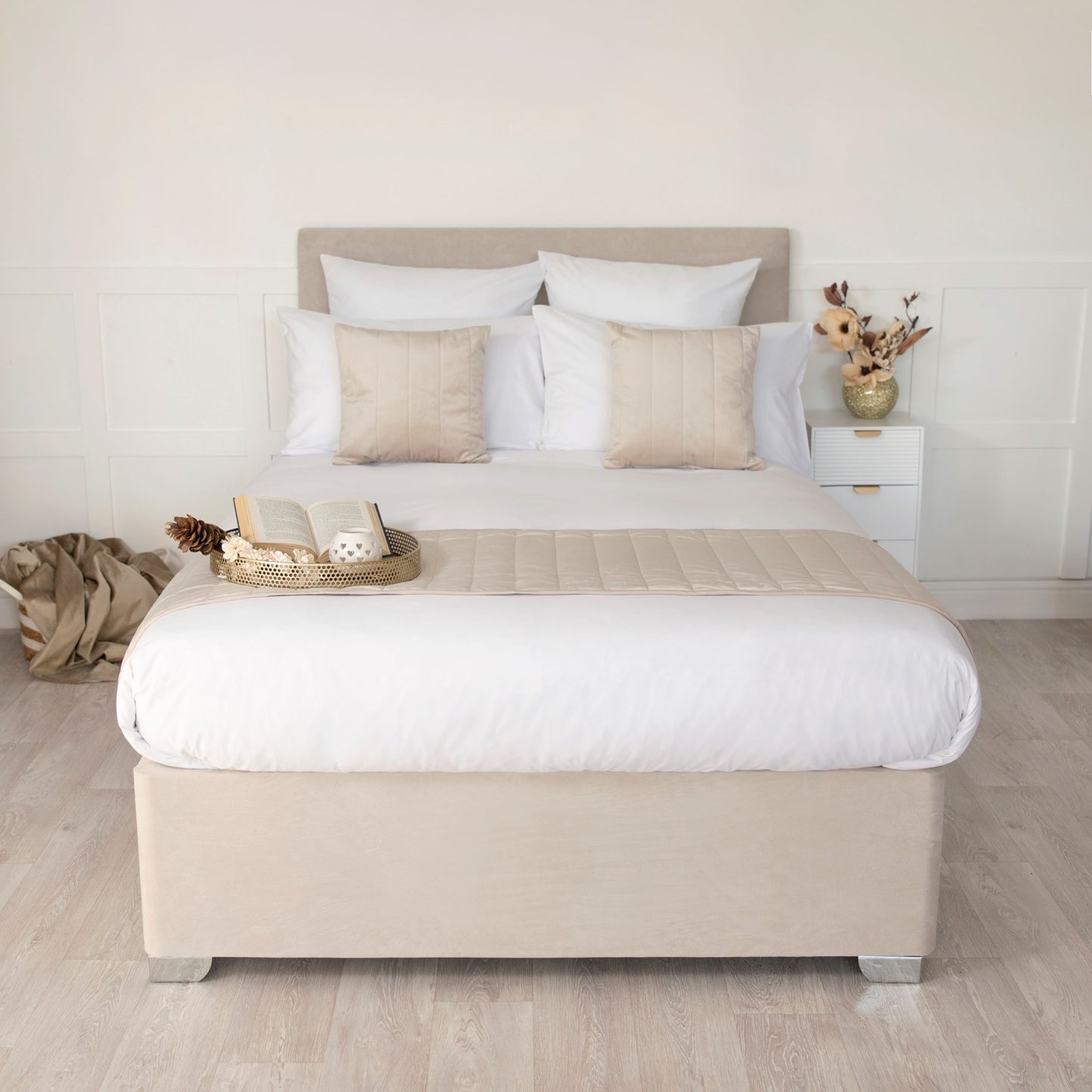 Faux Suede Divan Bed Base Wrap in Linen Beige