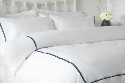 100% Cotton Brunswick Duvet Cover Set with Blue Embroidery Trim