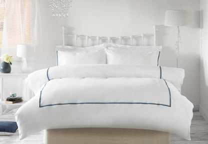 100% Cotton Brunswick Duvet Cover Set with Blue Embroidery Trim