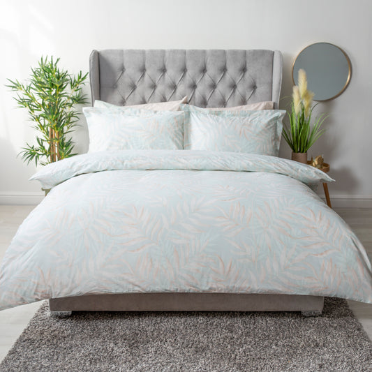 100% Cotton Clara Duvet Cover Set Leaf Design in Thyme