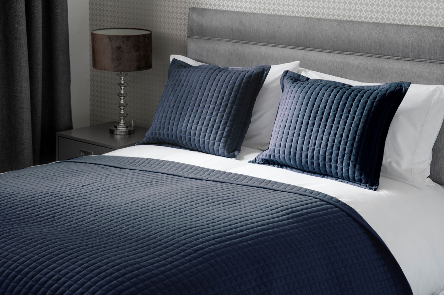 Lightly Quilted Bed Runner / Bedspread Navy Blue