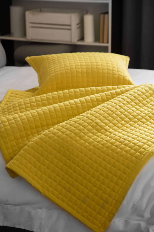 Lightly Quilted Bed Runner / Bedspread in Saffron Yellow