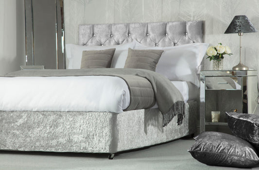 Crushed Velvet Divan Bed Base Wrap in Silver Grey
