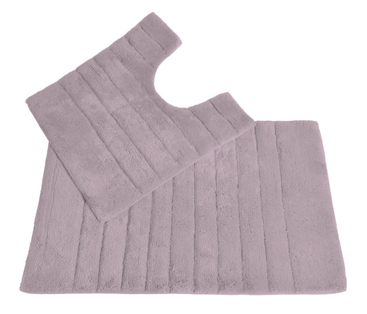 100% Cotton Two Piece Linear Rib Bath and Pedestal Mat in Heather