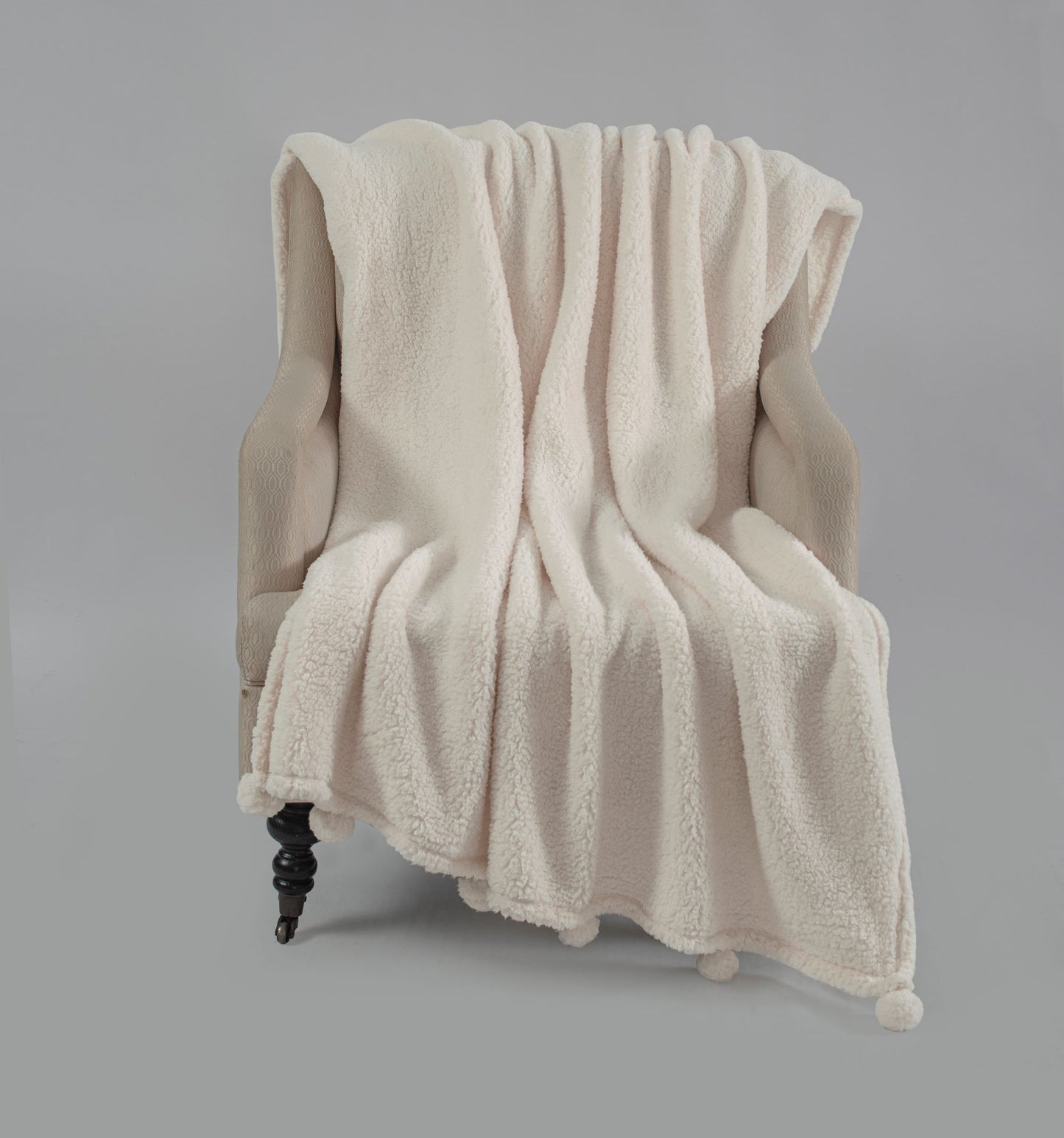Soft Sherpa Pom Pom Throw in Ivory