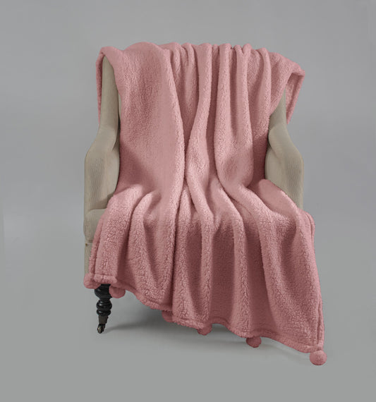 Soft Sherpa Pom Pom Throw in Pink