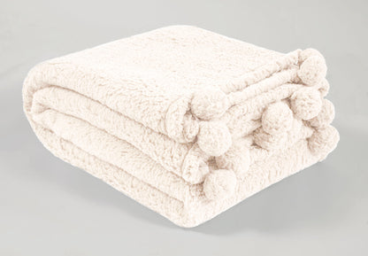 Soft Sherpa Pom Pom Throw in Ivory