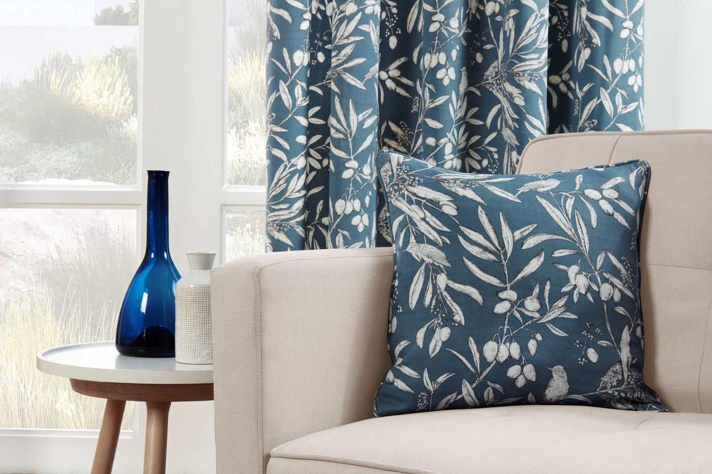 Aviary Design Pair Curtains in Bluebell