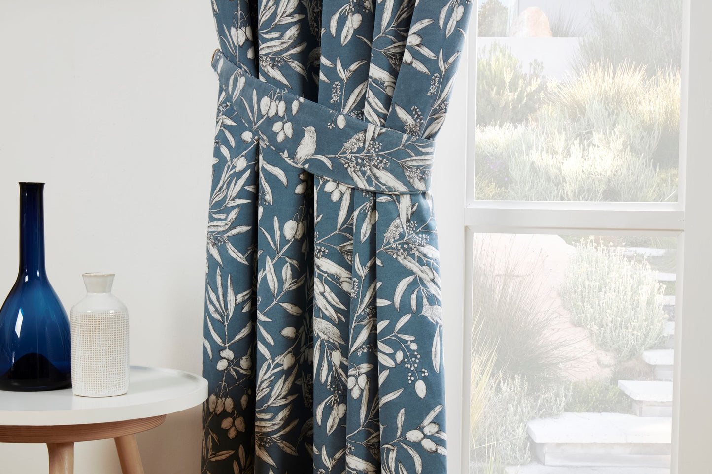 Aviary Design Pair Curtains in Bluebell