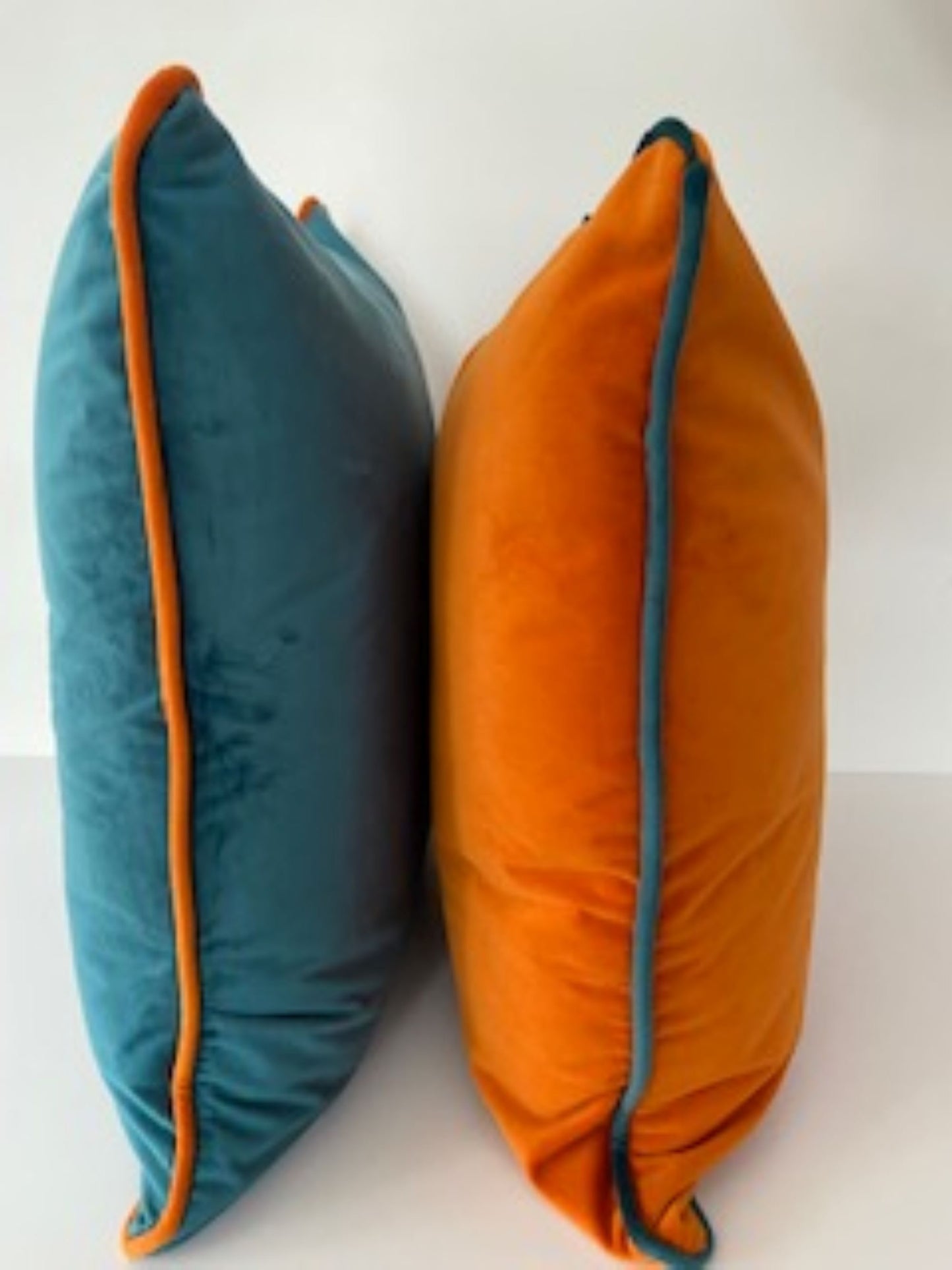 Soft Velvet Feel Cushion Teal & Pumpkin Orange