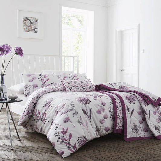 Cotton Rich Floral Duvet Cover Set in Mauve
