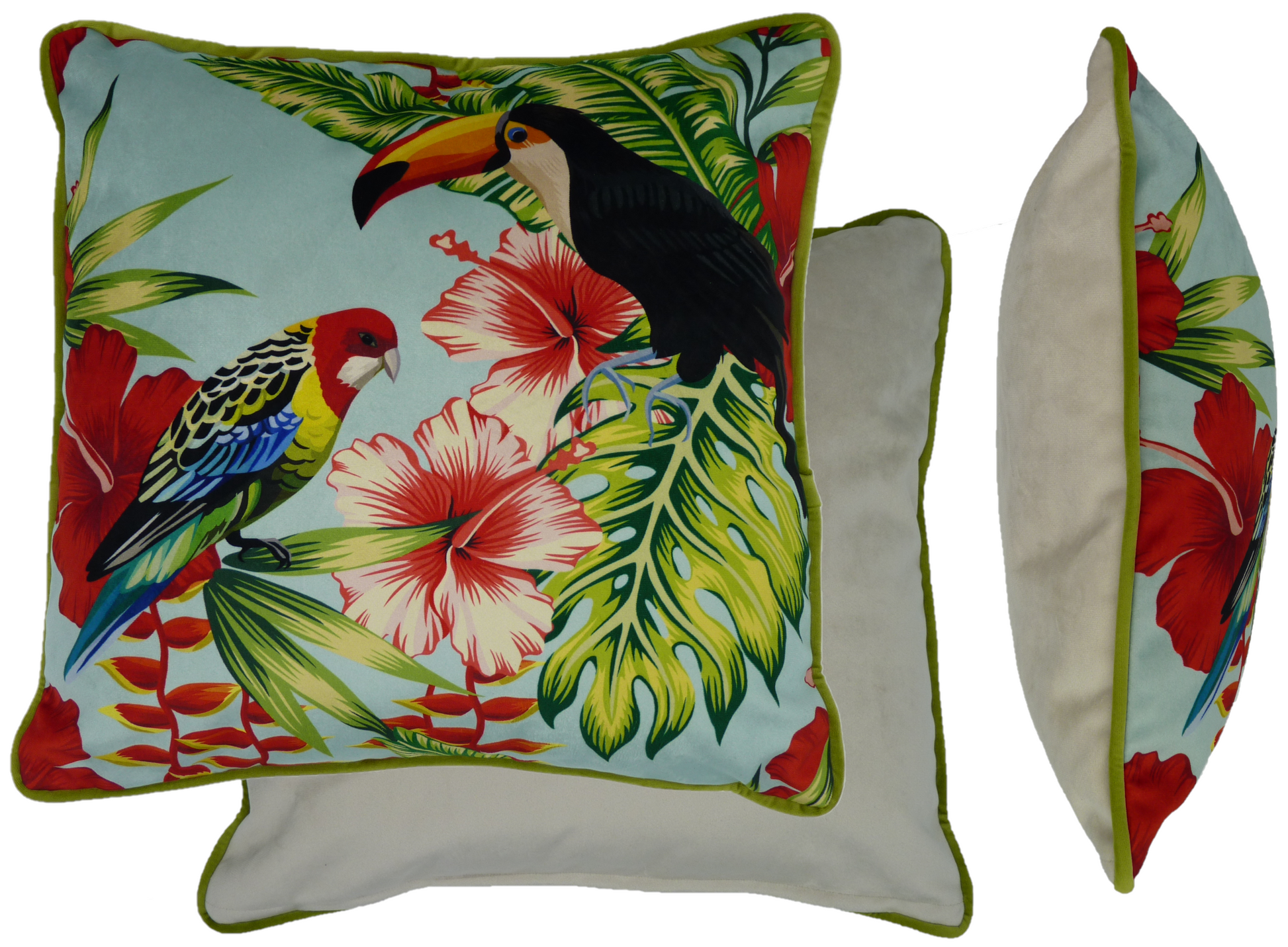 jungle birds cushion cover colourful toucan and parrot cushion