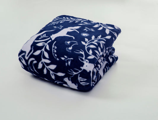 Woodland Animal Supersoft Throw in Navy Blue