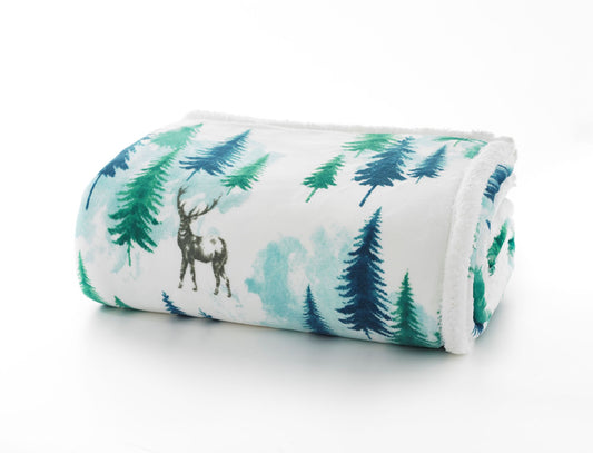 Supersoft Sherpa Reverse Mountain Stag Throw in White