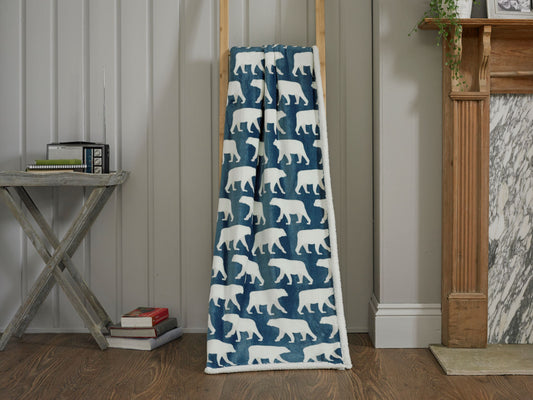 Supersoft Sherpa Reverse Polar Bear Throw in Blue