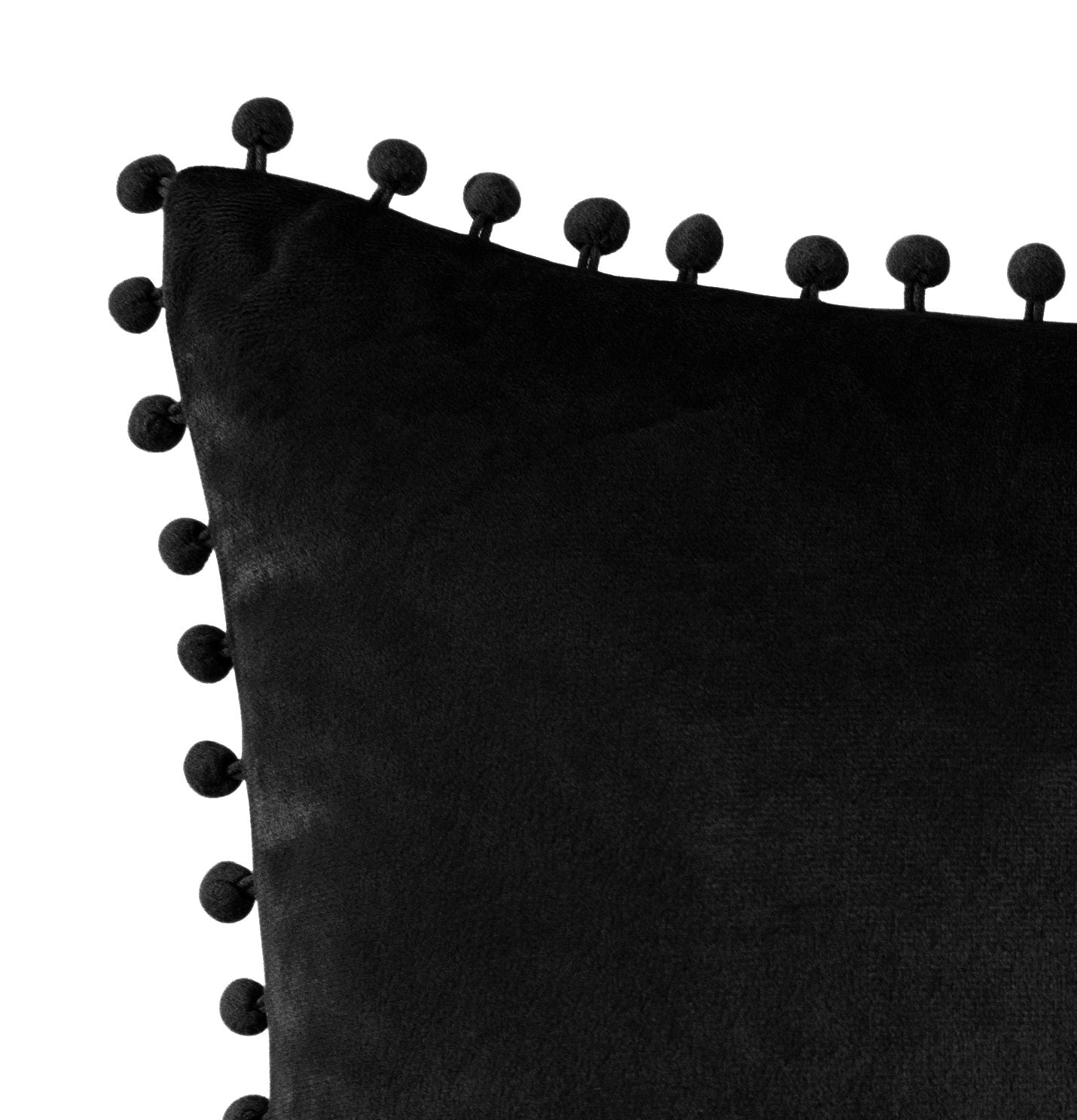 Soft Pom Pom French Velvet Cushion in Black