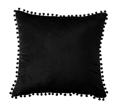 Soft Pom Pom French Velvet Cushion in Black