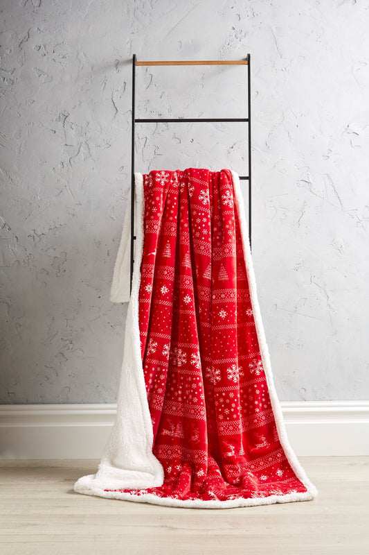 Snowflake Throw In Red with Sherpa Fleece Reverse
