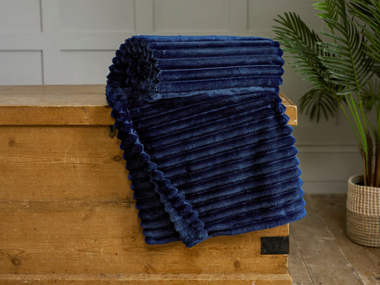 Ultra Plush  Ribbed Design Throw in Navy Blue