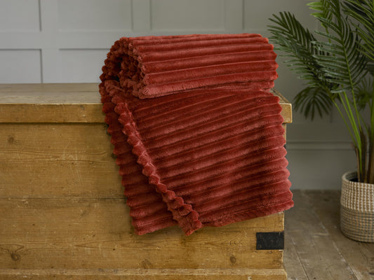 Ultra Plush  Ribbed Design Throw in Ruby