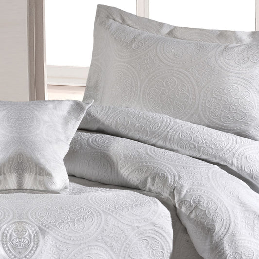100% Cotton Jacquard Stowe Design Duvet Cover in White