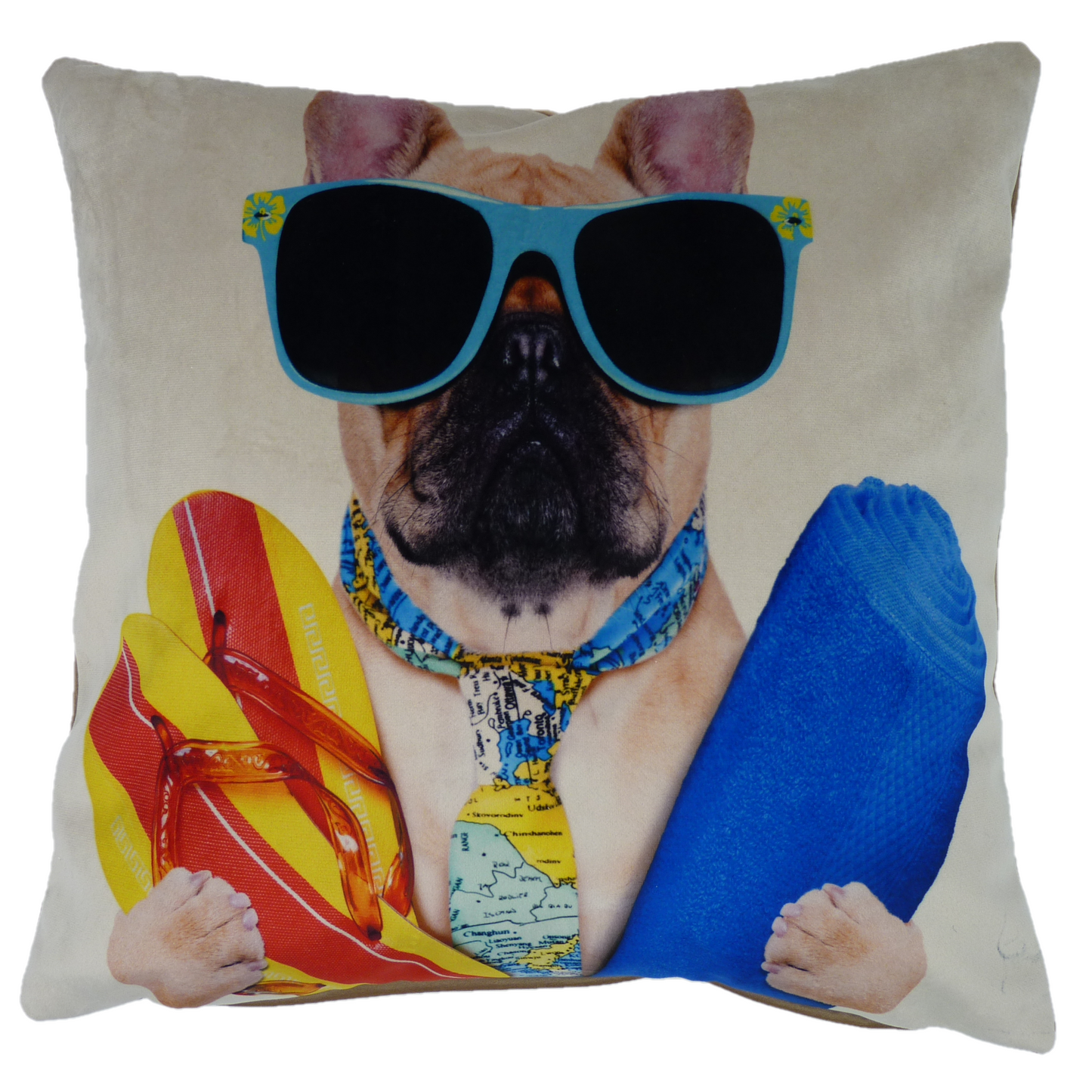 Frenchy Surf Dog Colourful Cushion Cover