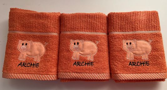 'Archie' Pig Tea Kitchen Towel Terracotta