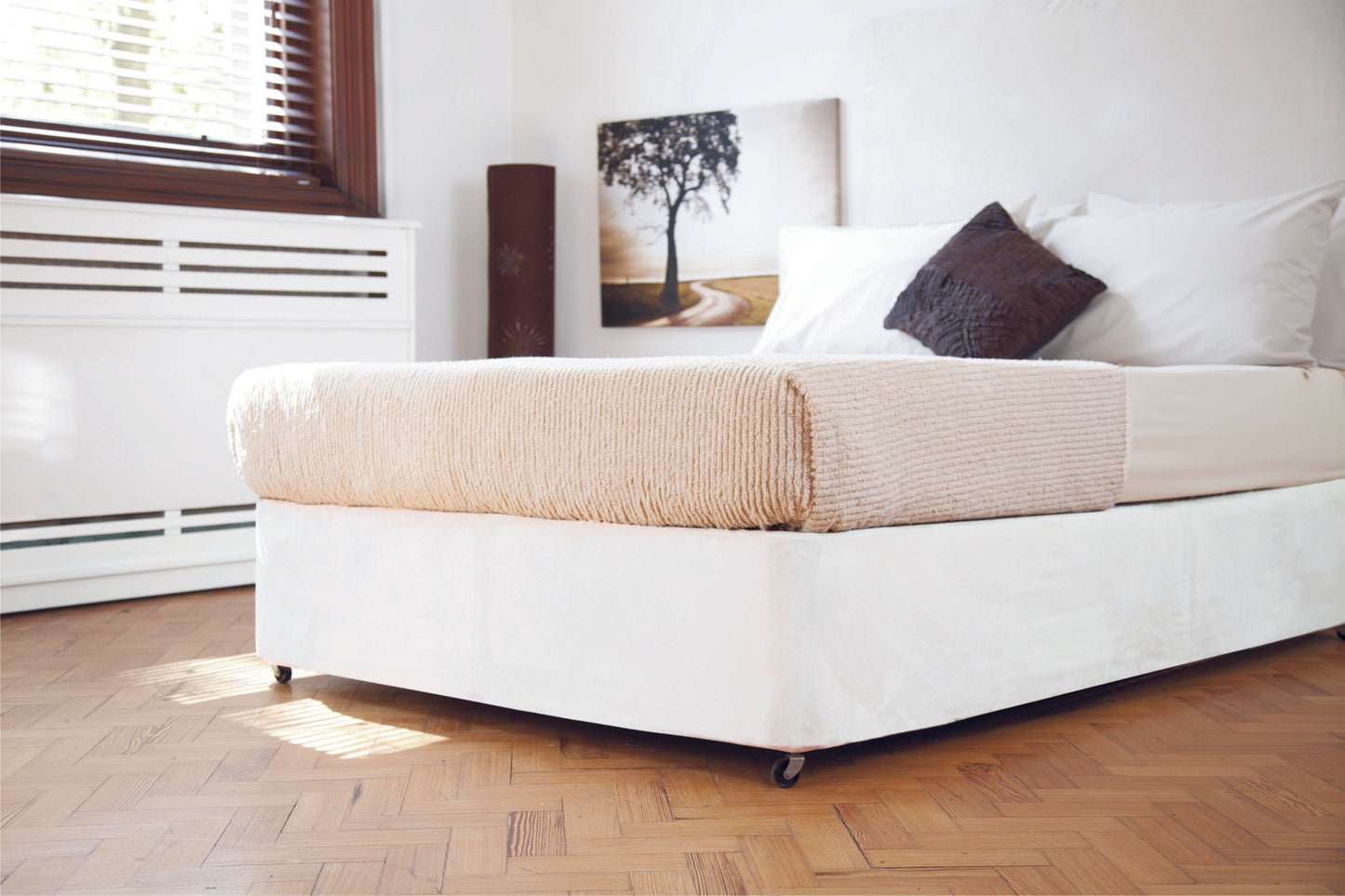 Faux Suede Divan Bed Base Wrap in White