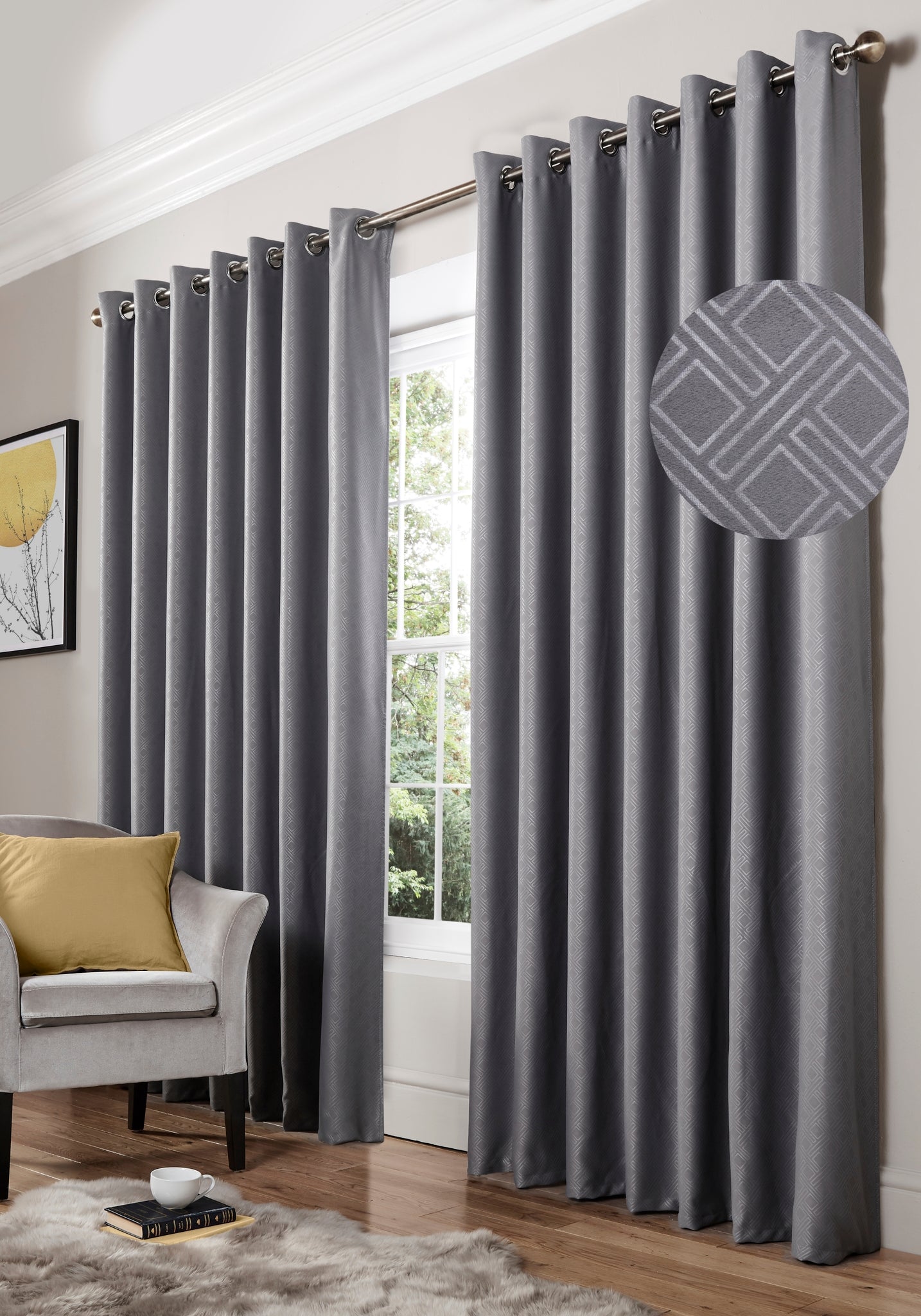 Diamond Design Blackout Eyelet Curtains Silver Grey