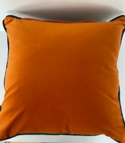 Soft Velvet Feel Cushion Pumpkin Orange & Teal