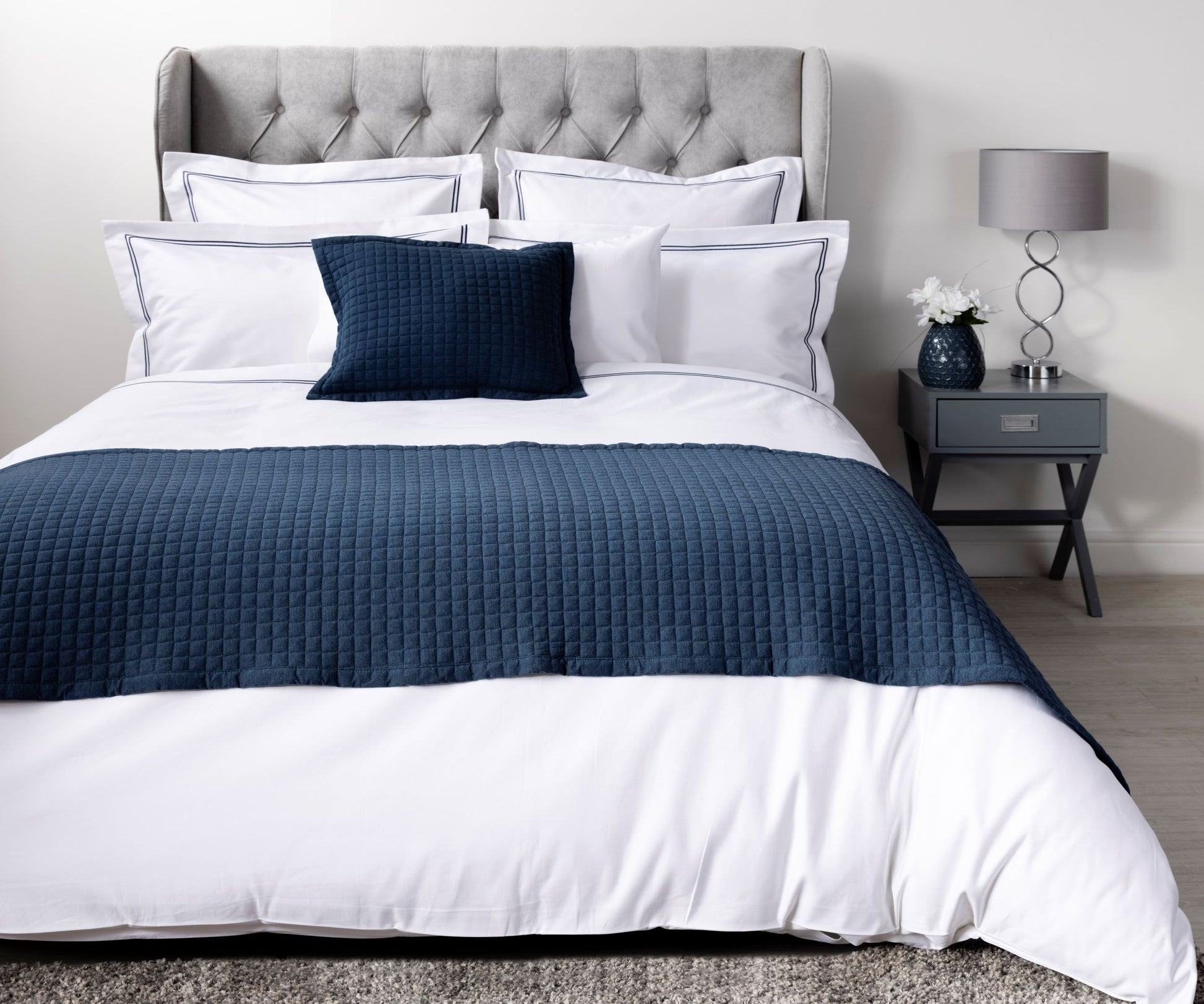 belledorm bedspread, throw, crompton, bed runner, blue, navy blue